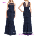 Spanghetti Strap Tiered Ruffle Shirt Evening Dress